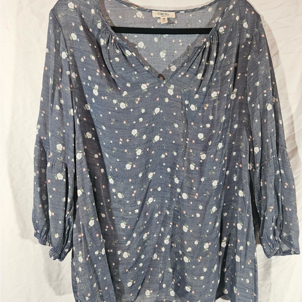 Covington Blue Floral  Blouse